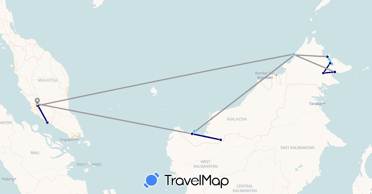 TravelMap itinerary: driving, plane, boat in Malaysia (Asia)